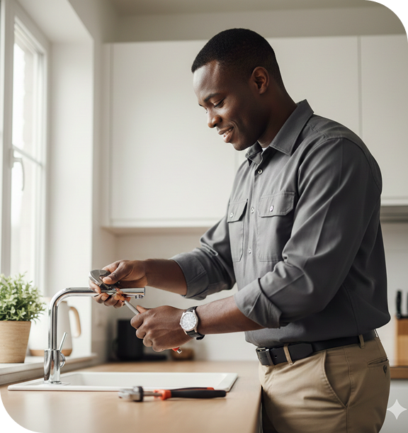 Professional working at kitchen sink